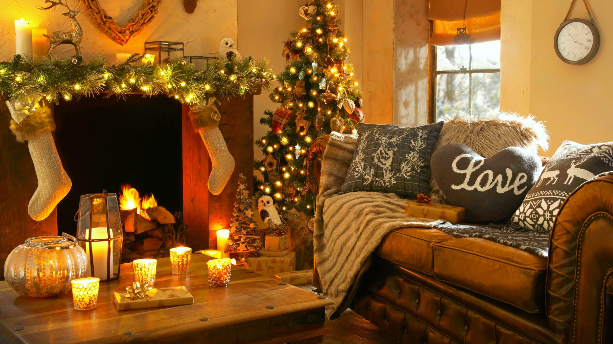 Wallpaper Christmas New Year Home Light Fire Candles 