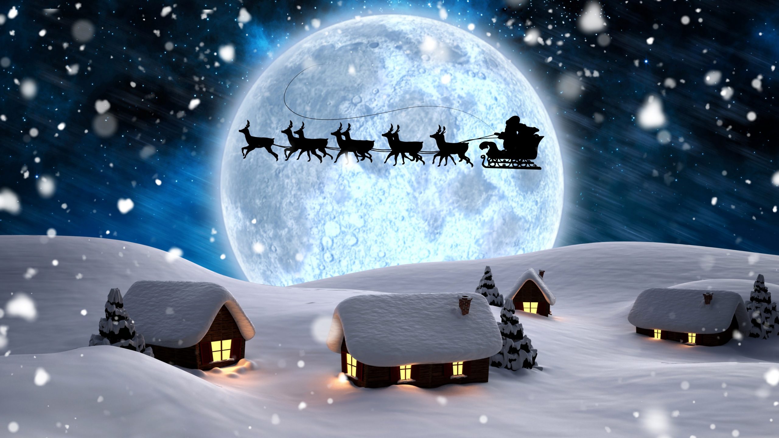 Wallpaper Christmas New Year Santa Deer Moon Night 