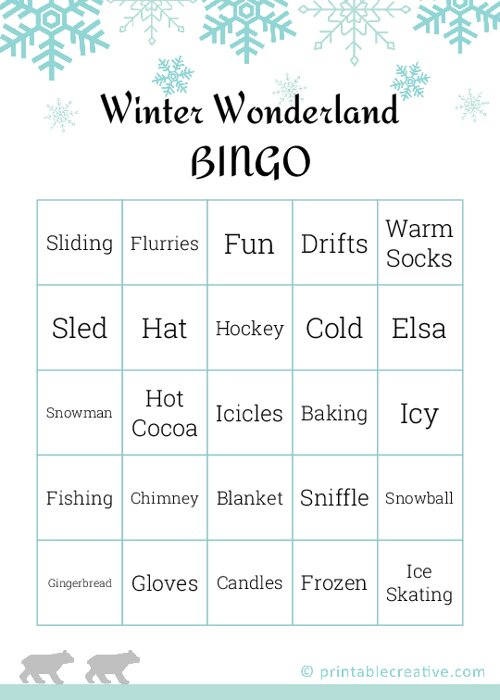 Winter Wonderland BINGO Free Printable Bingo Cards And Games