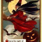 Witch Flying On Her Broom Stick Black Cat Jack O Lantern