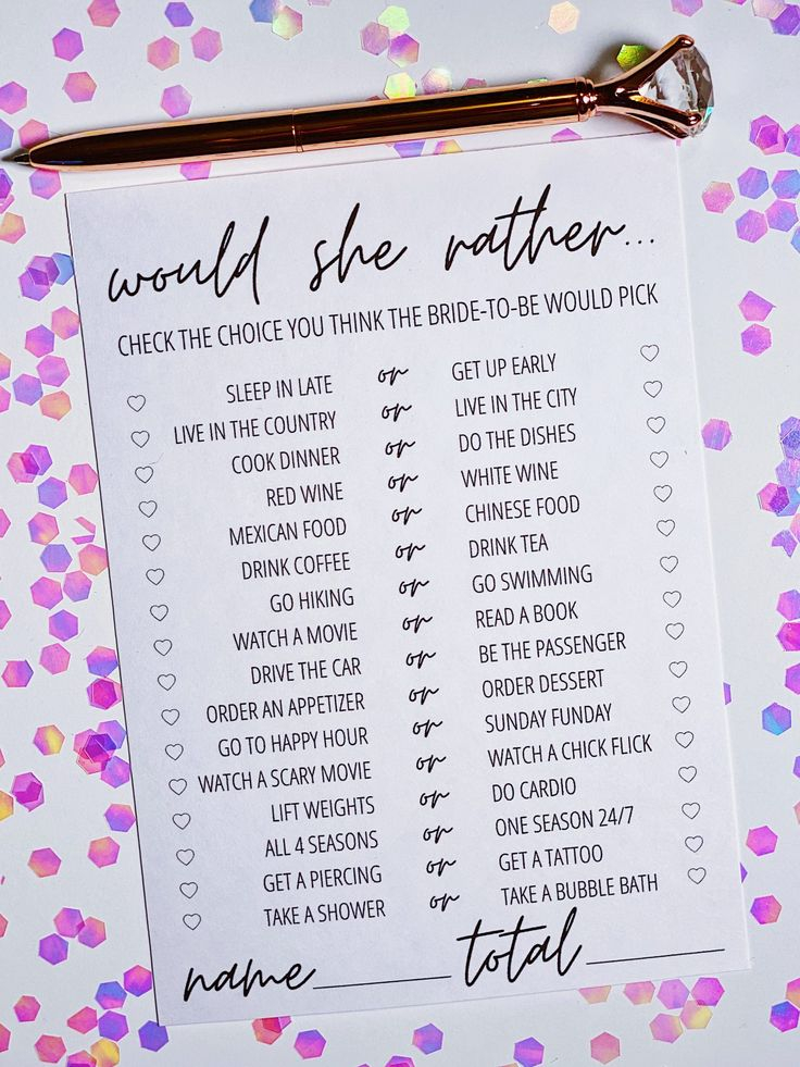 Would She Rather Bridal Shower Game Free Printable 