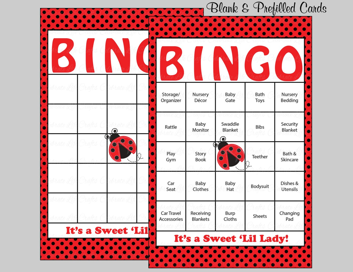 100 Ladybug Baby Shower Bingo Cards 100 Prefilled Bingo