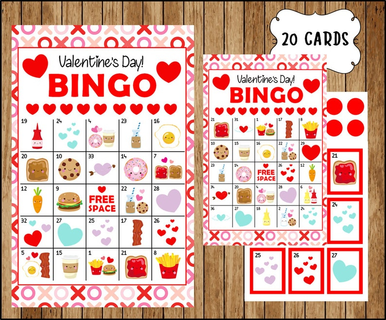 20 Valentines Bingo Cards Printable Valentine Bingo Cards 