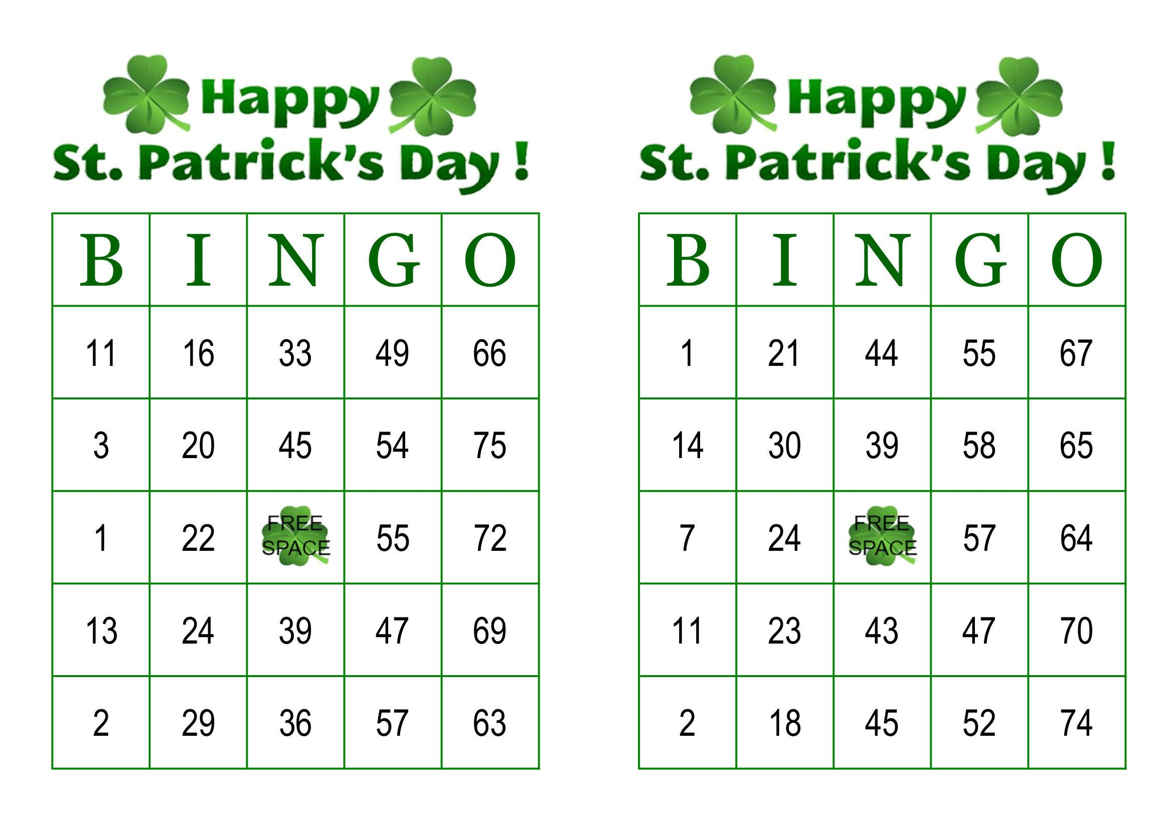 200 St Patrick s Day Bingo Cards Prints 2 Per Page 
