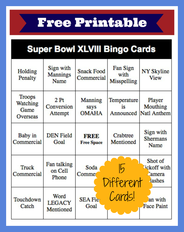 2014 Super Bowl Bingo Cards FREE Printable Thrifty Jinxy