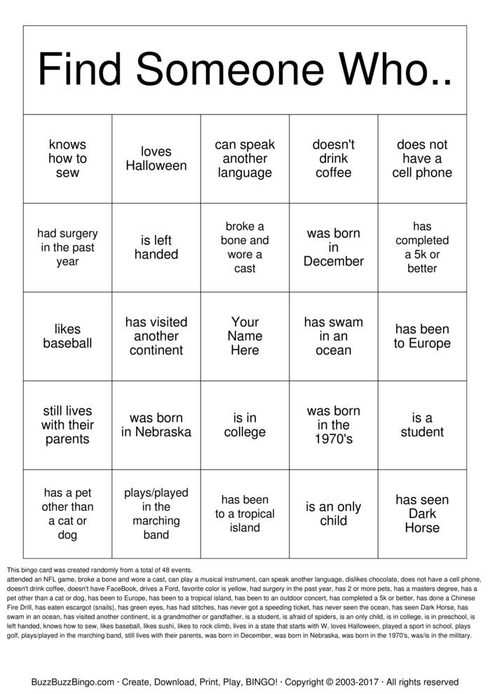 2017 Family Reunion Bingo Cards To Download Print And 