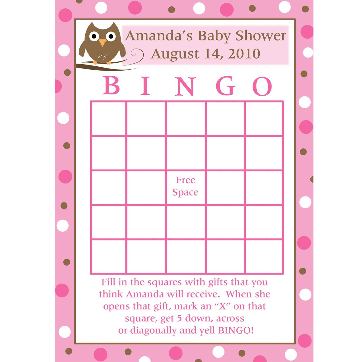 24 Personalized Baby Shower Bingo Cards BABY OWL Design
