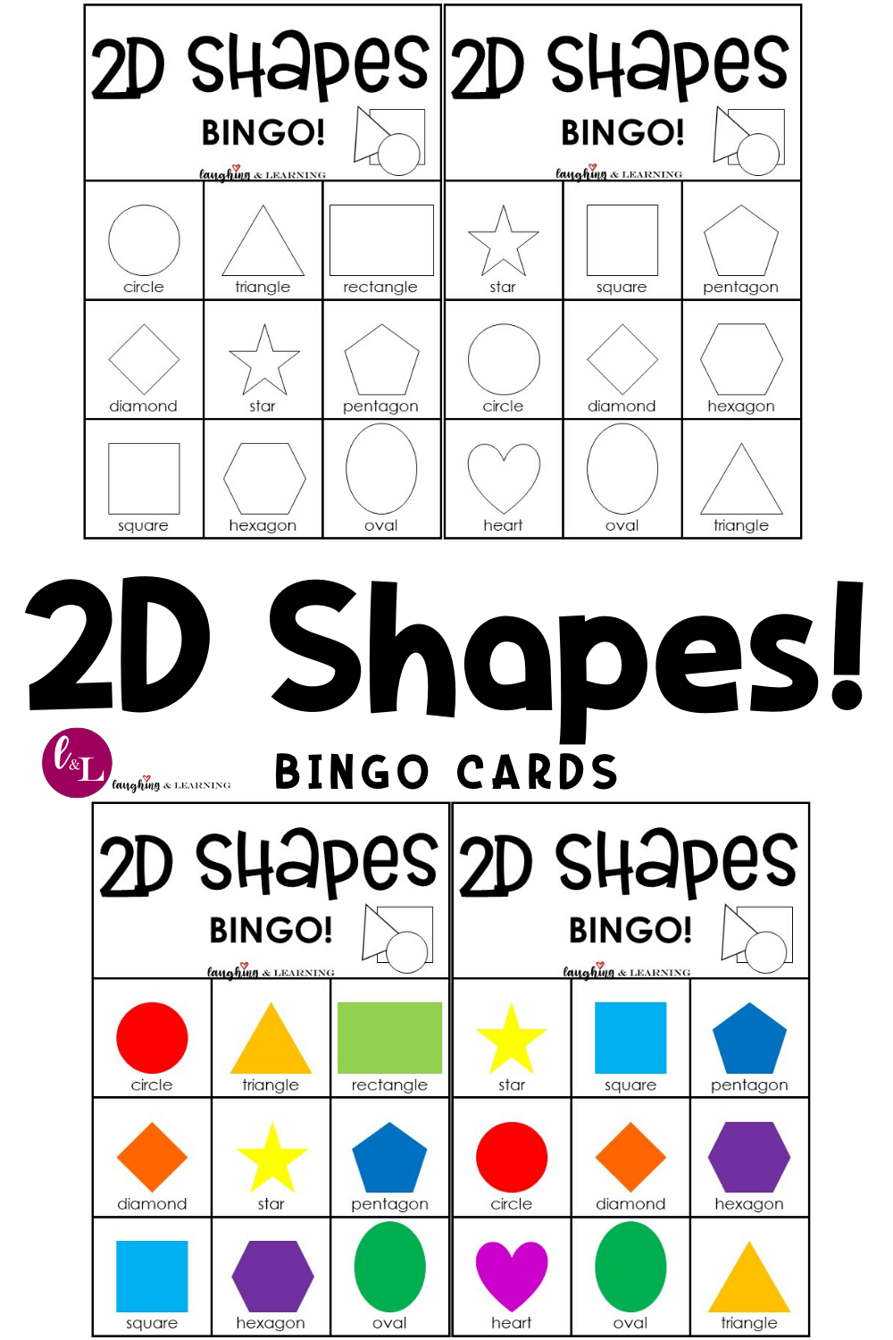 2D Shapes Bingo Cards Laughing Learning Printable 