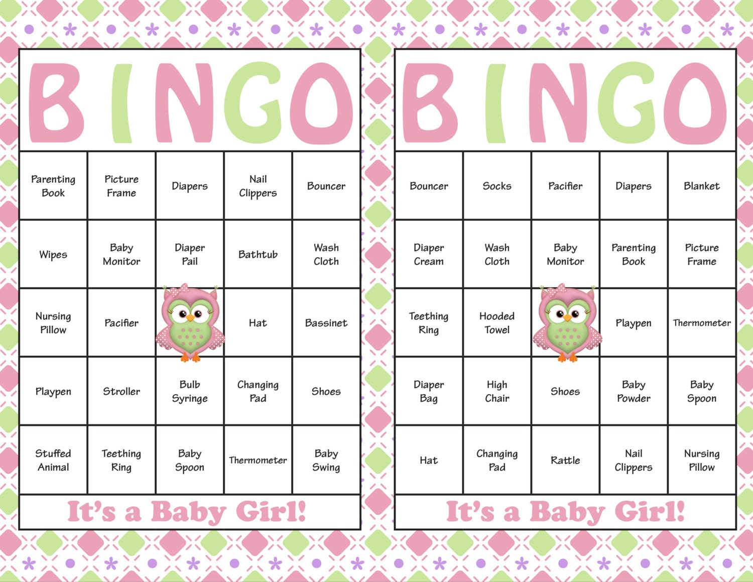 30 Baby Shower Bingo Cards Printable Party Baby Girl Etsy