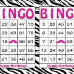 30 Hot Pink Zebra Mustache Birthday Printable Bingo Cards