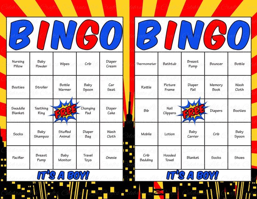 30 Superhero Baby Shower Bingo Cards Printable Baby Shower 