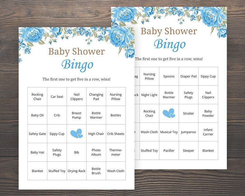 40 Prefilled Blue Baby Bingo Cards Baby Shower Games Etsy