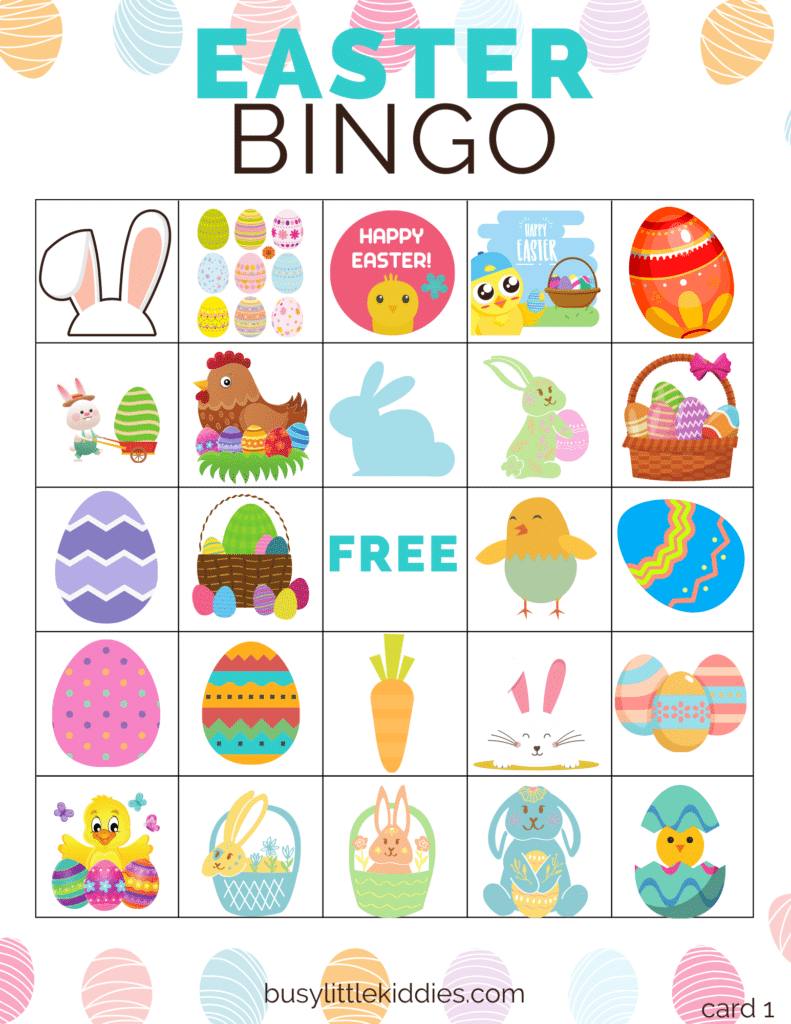 5 player Easter Bingo Free Printable PDF Game Cards For 
