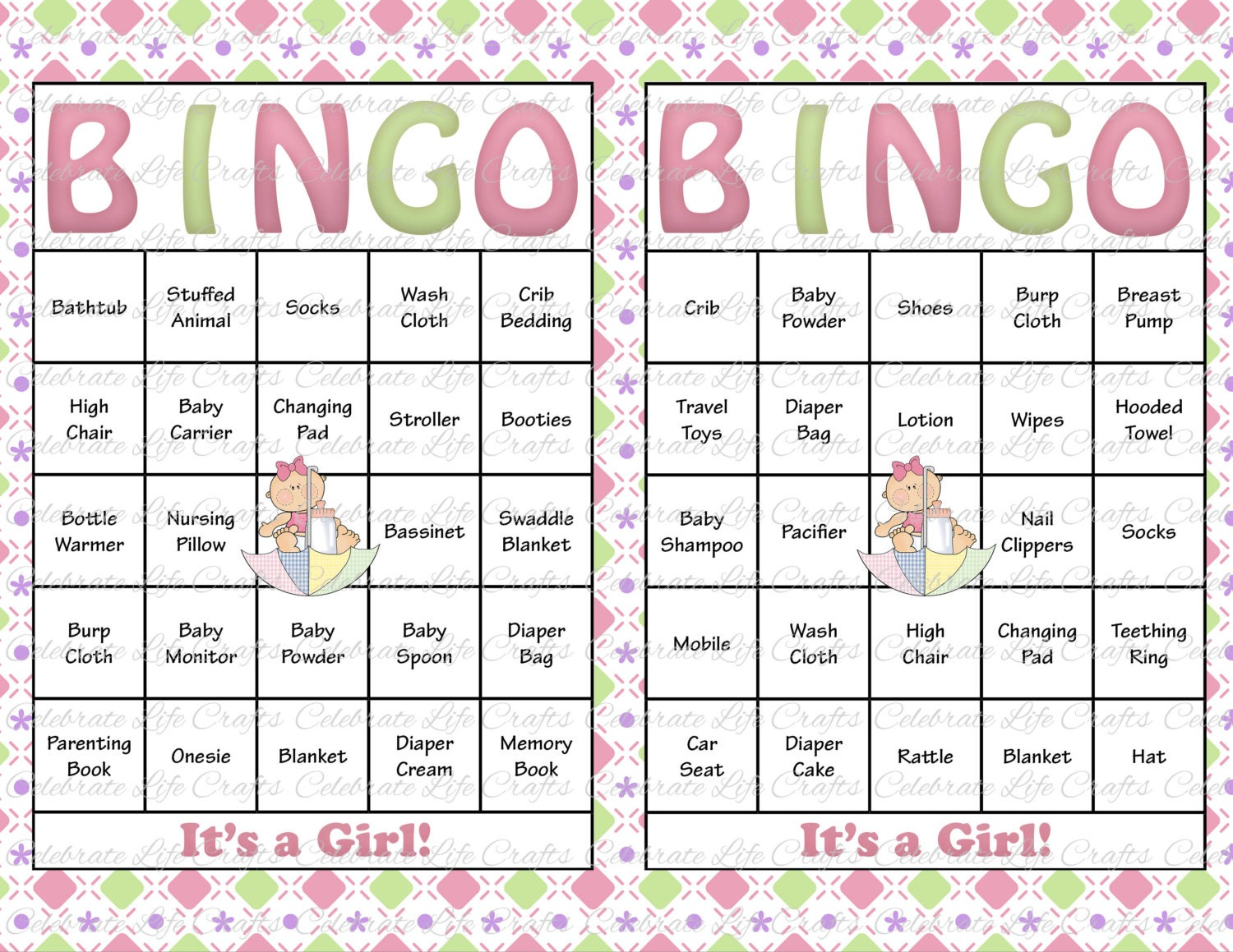 60 Baby Shower Bingo Cards Printable Party Baby Girl