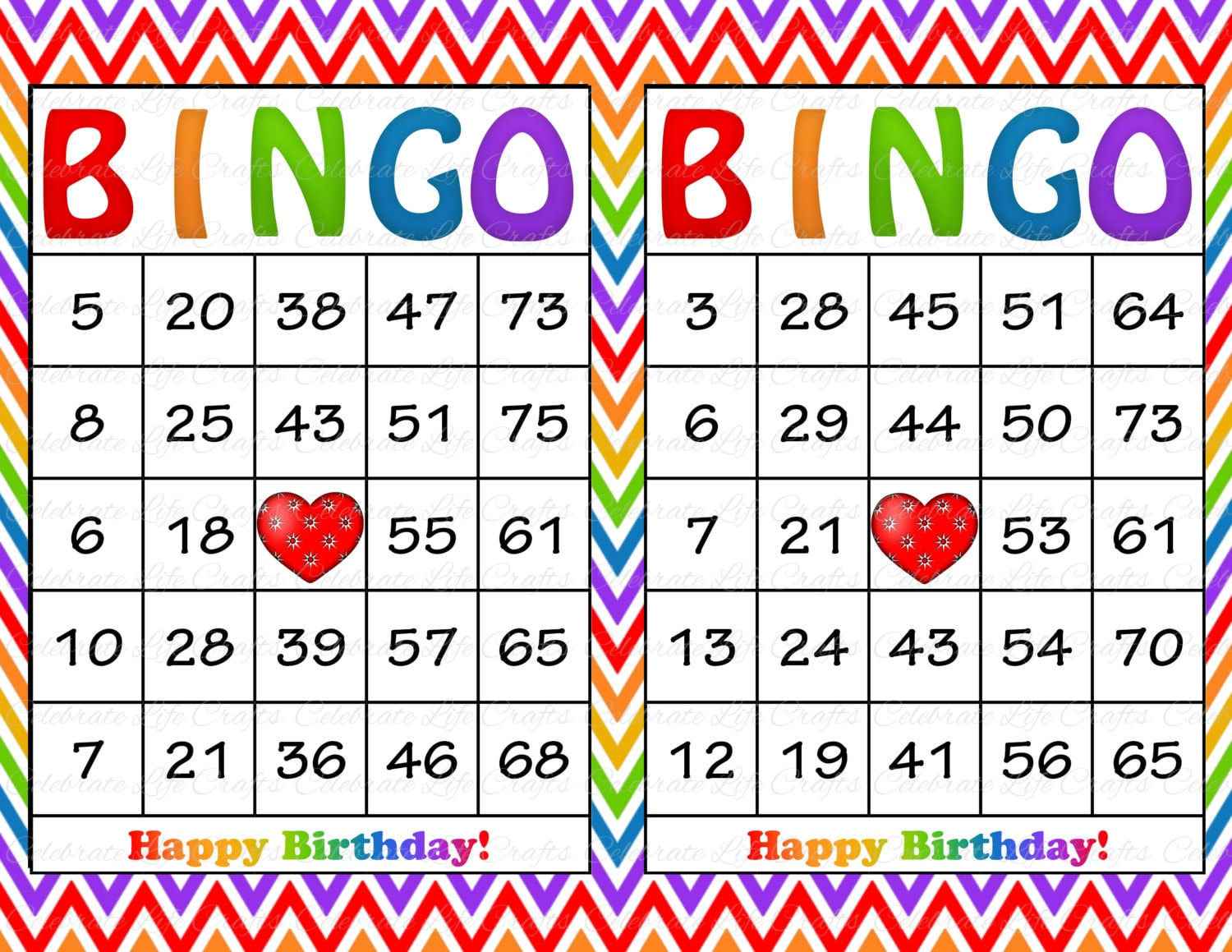 60 Rainbow Birthday Printable Bingo Cards Instant Download