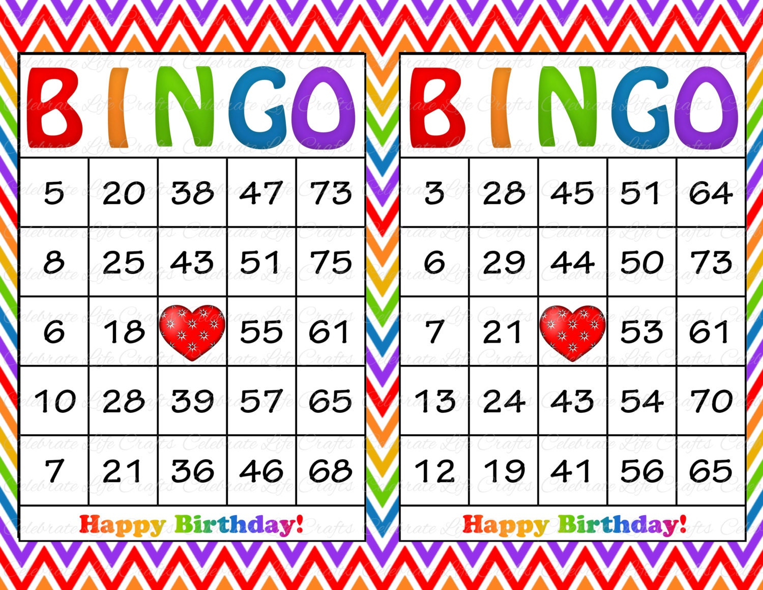 60 Rainbow Birthday Printable Bingo Cards Instant Download