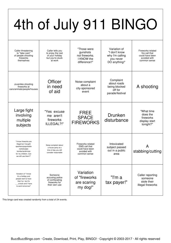 911 Dispatcher Bingo Cards To Download Print And Customize 