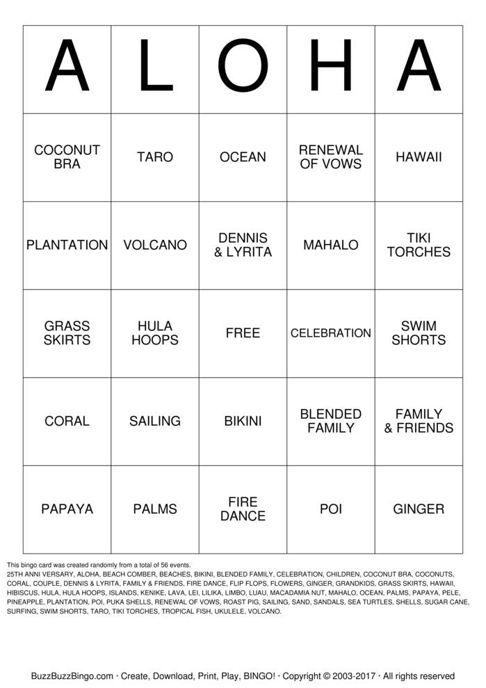 ALOHA Bingo Cards To Download Print And Customize 