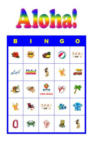 Aloha Tropical Luau Birthday Party Game Bingo Cards 