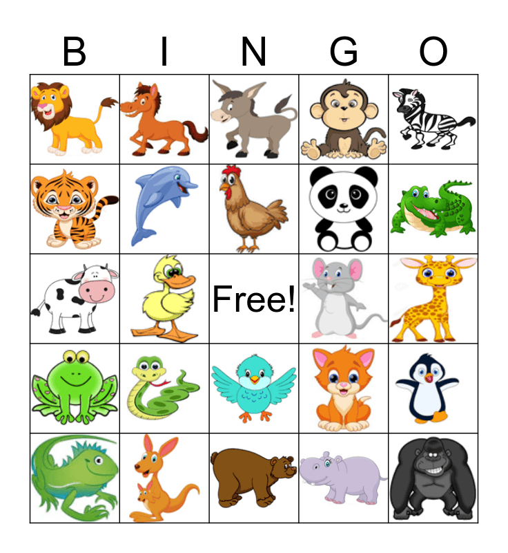 Animals Bingo Card