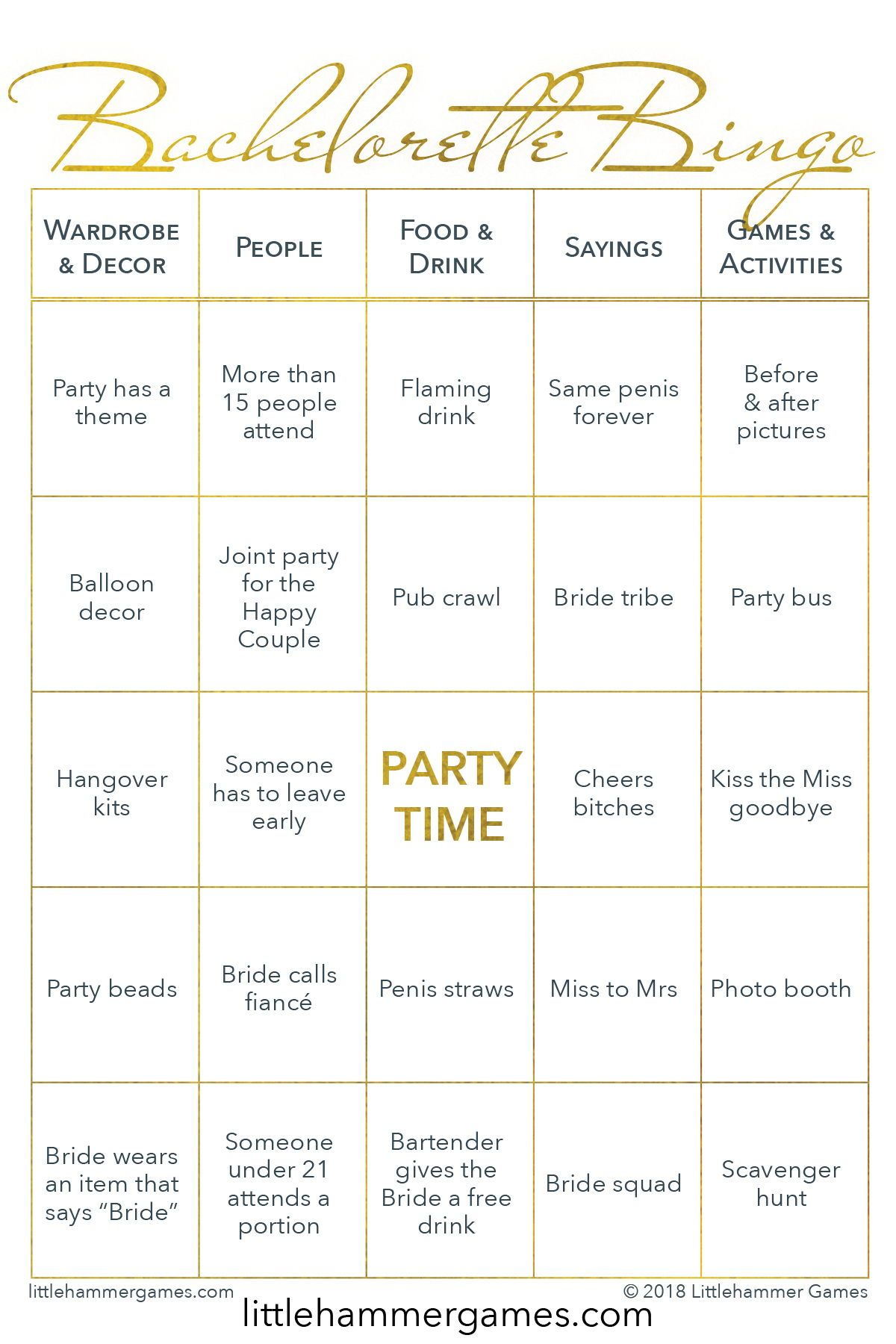 Bachelorette Bingo Gold Printable Game Cards In 2020 