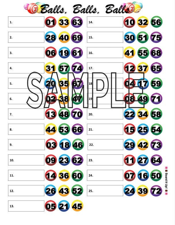 Balls Bingo Board 25 Lines 75 Balls PDF File Etsy