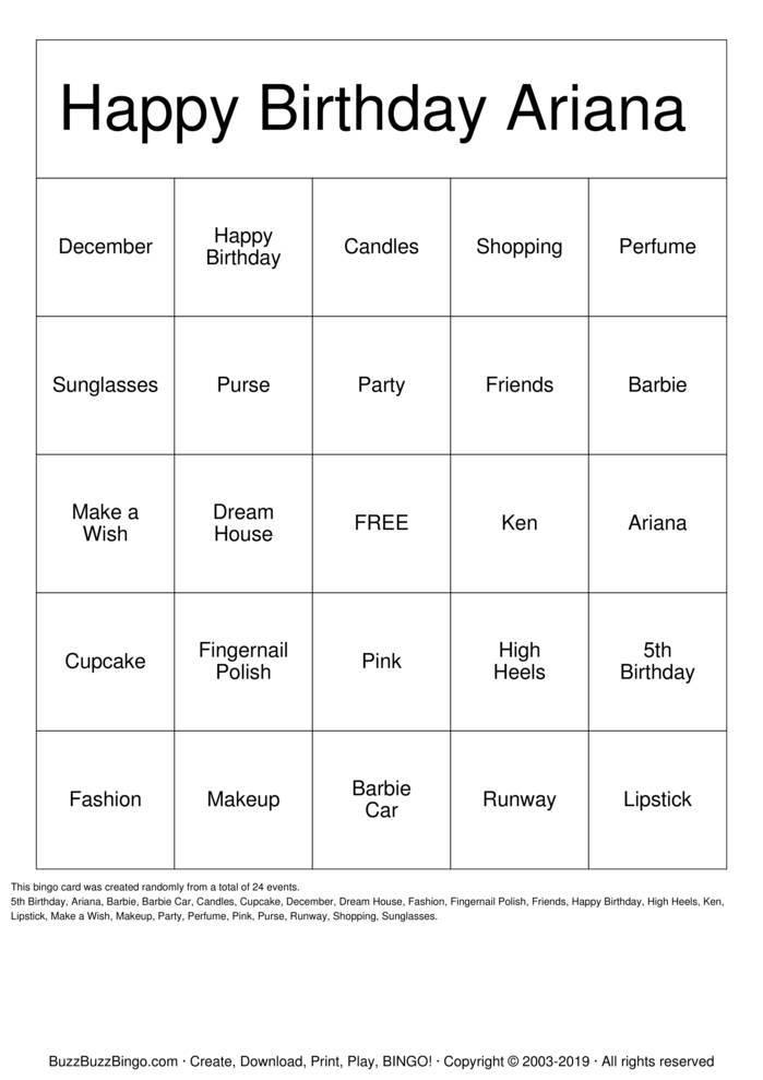 Barbie Bingo Cards To Download Print And Customize