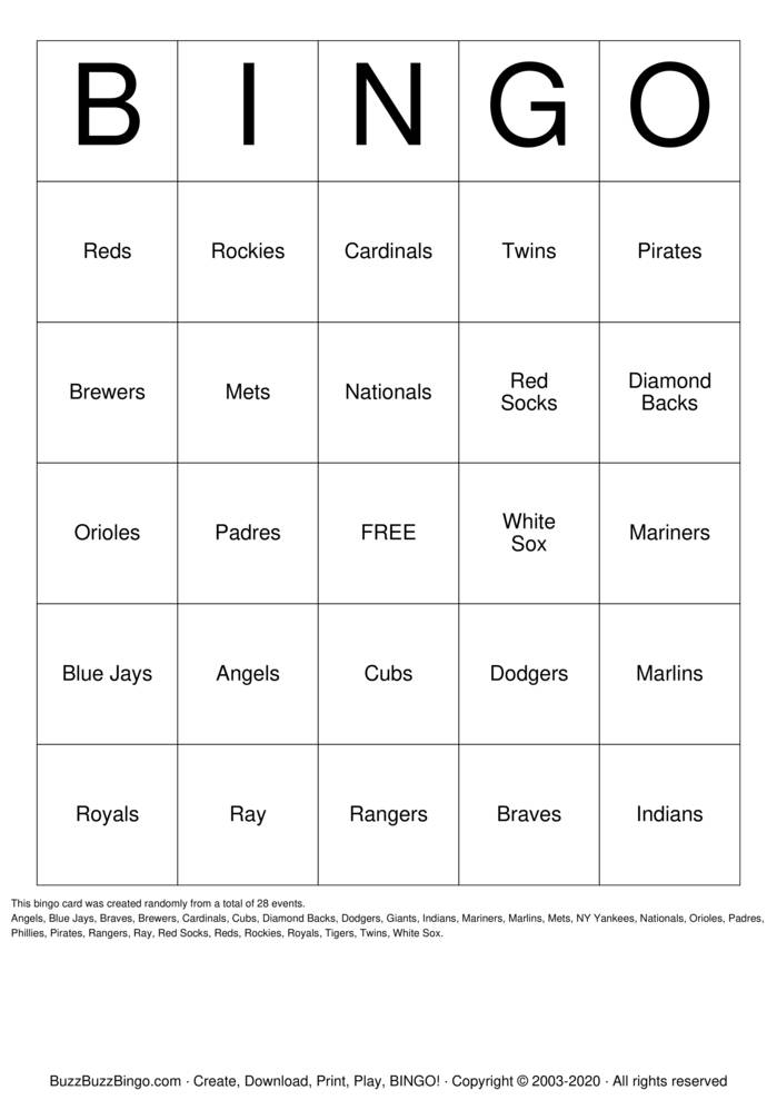 Baseball Bingo Cards To Download Print And Customize 