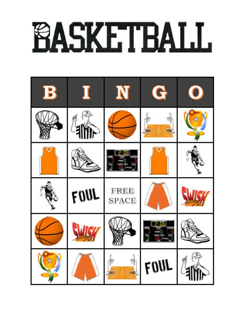 Basketball Bingo 30 Printable Sports Birthday Party Bingo 