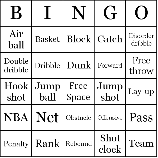 Basketball Bingo Cards