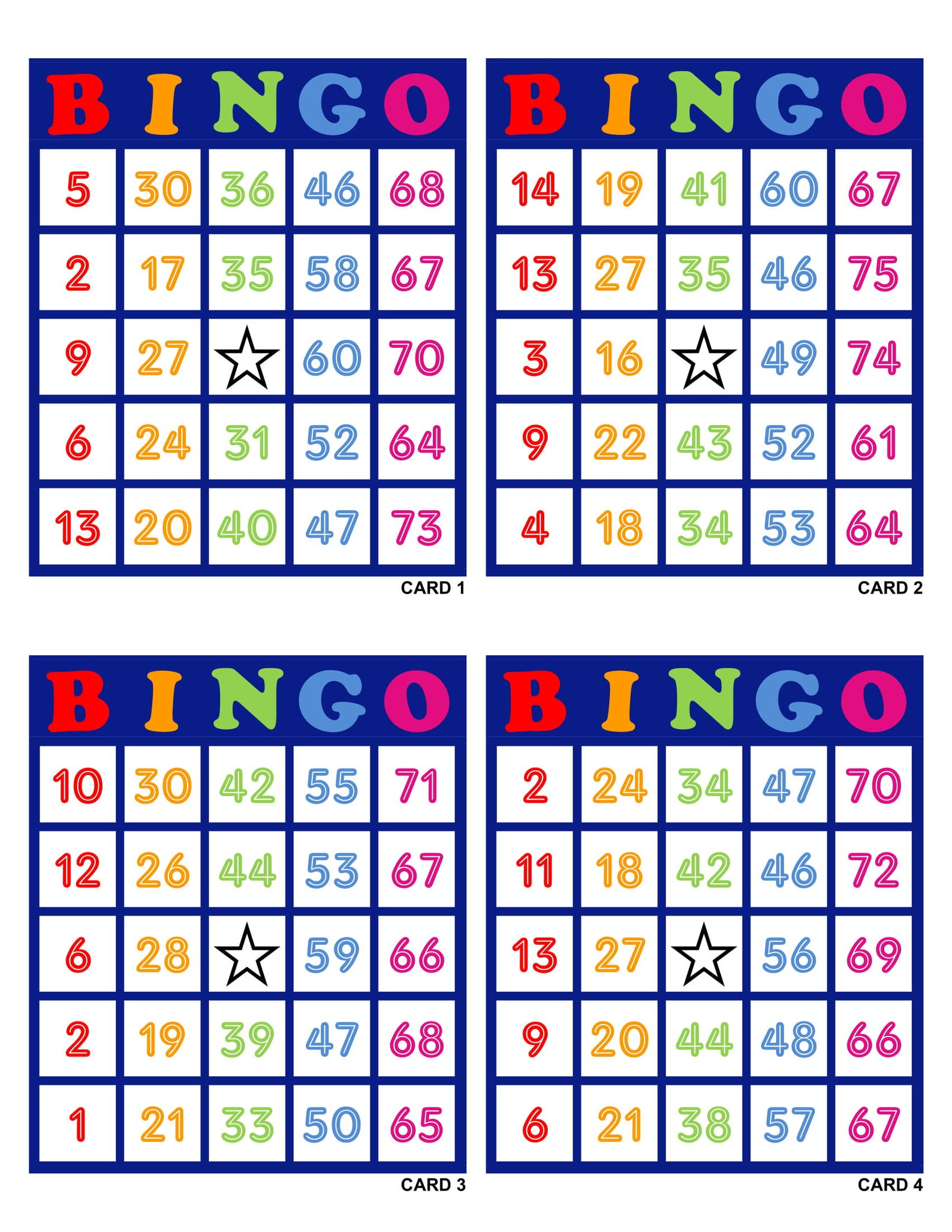 Bingo Cards 1000 Cards 4 Per Page Pdf Download Colorful Etsy