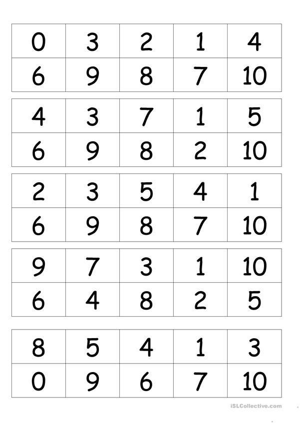 Bingo Numbers 0 10 Worksheet Free ESL Printable 