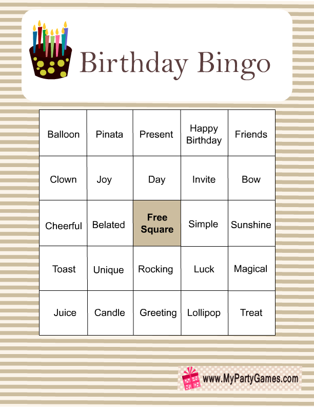 Birthday Bingo Game Cards In Brown Color Free Birthday 