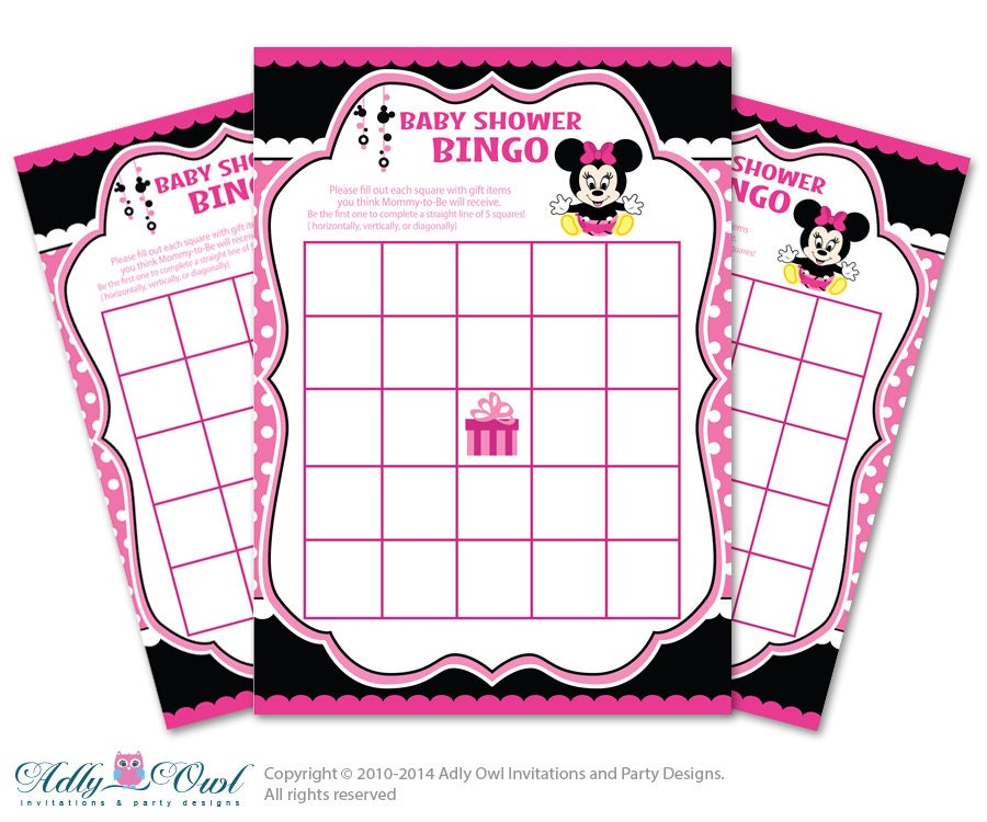 Black Pink Minnie Mouse Bingo Game Printable Card For Baby