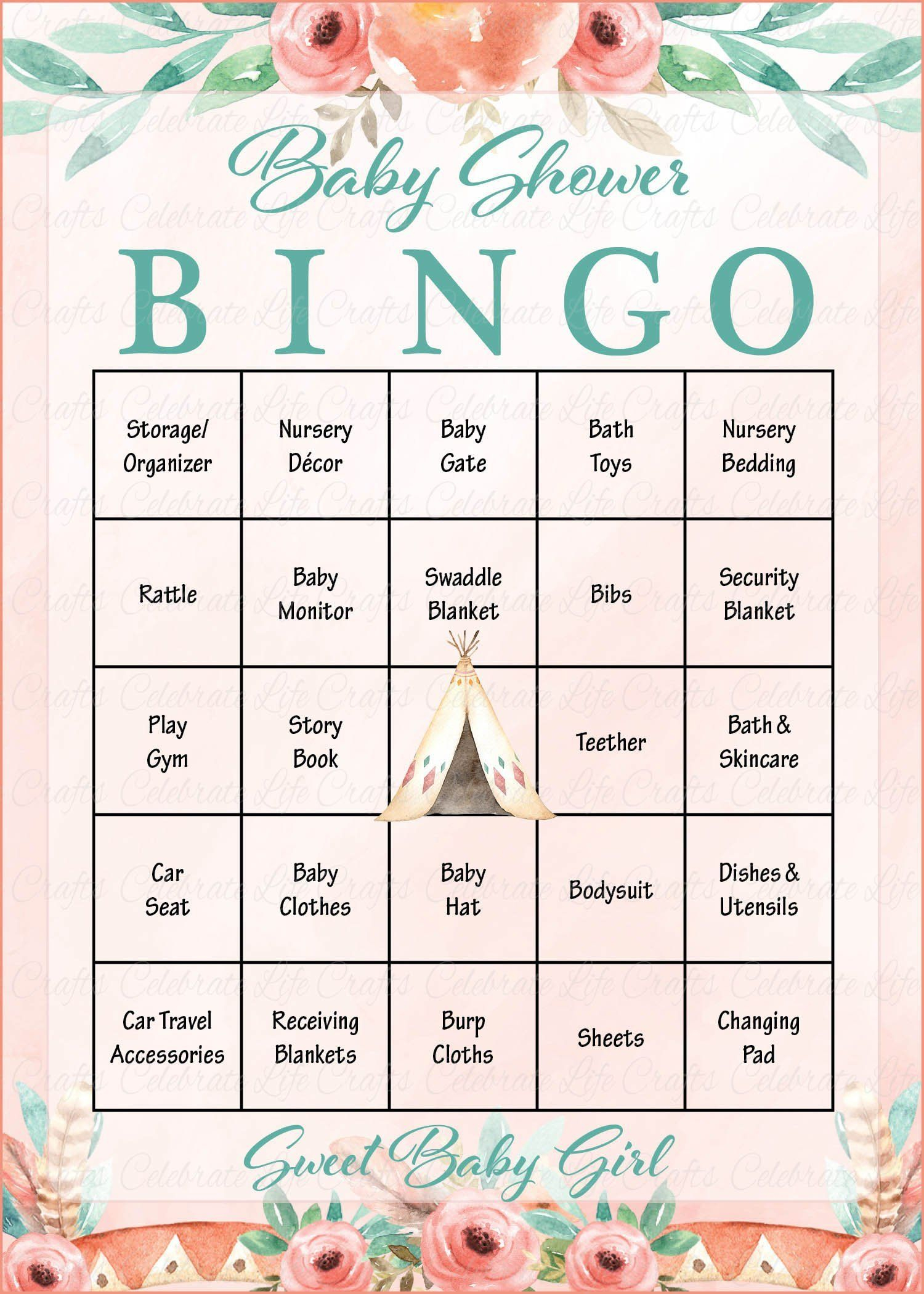 Boho Baby Shower Baby Bingo Cards Printable Download 