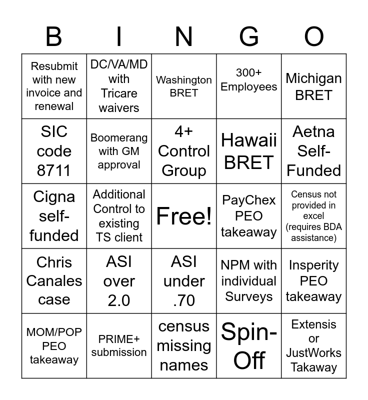 BRET BINGO Card