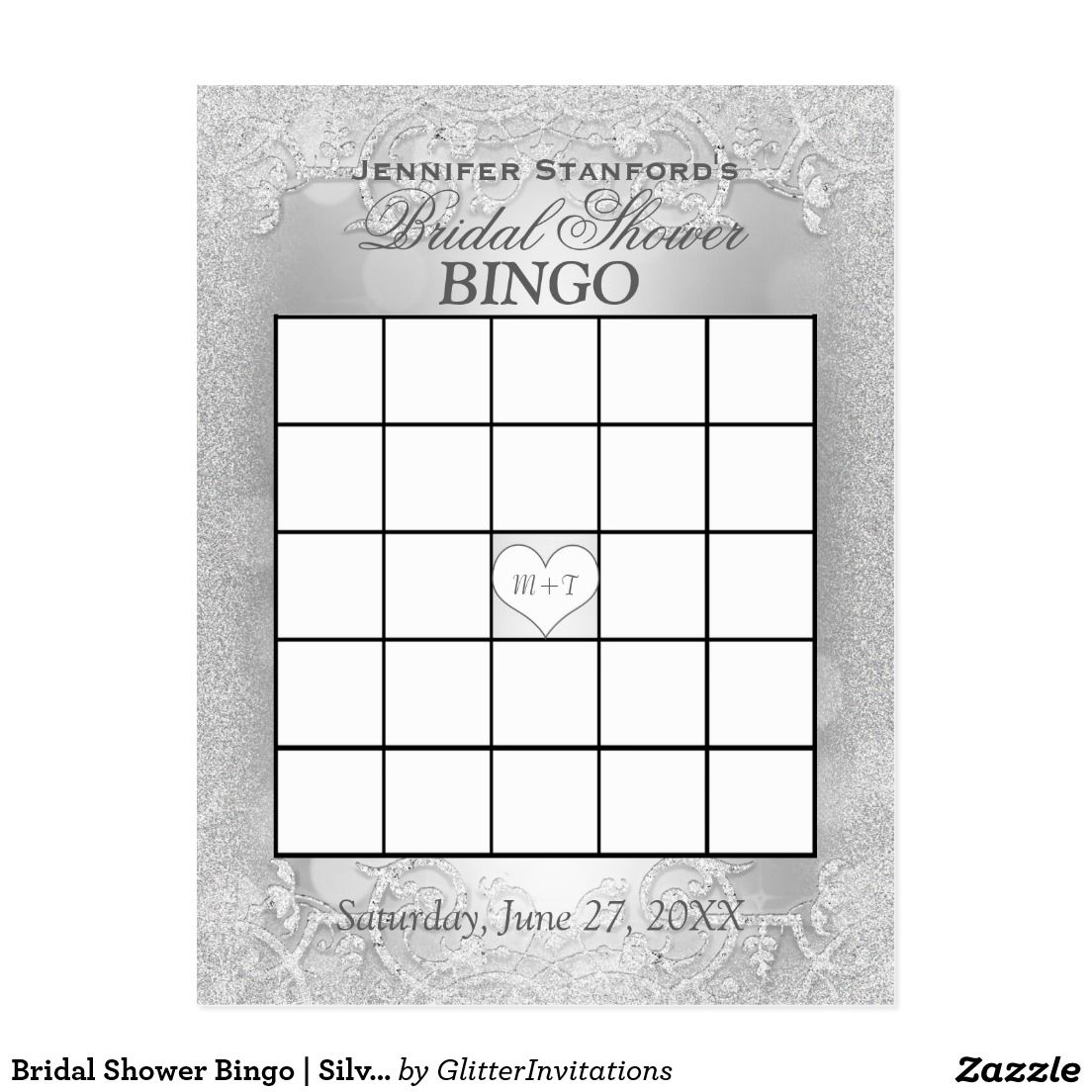 Bridal Shower Bingo Silver Elegance Invitation Postcard 