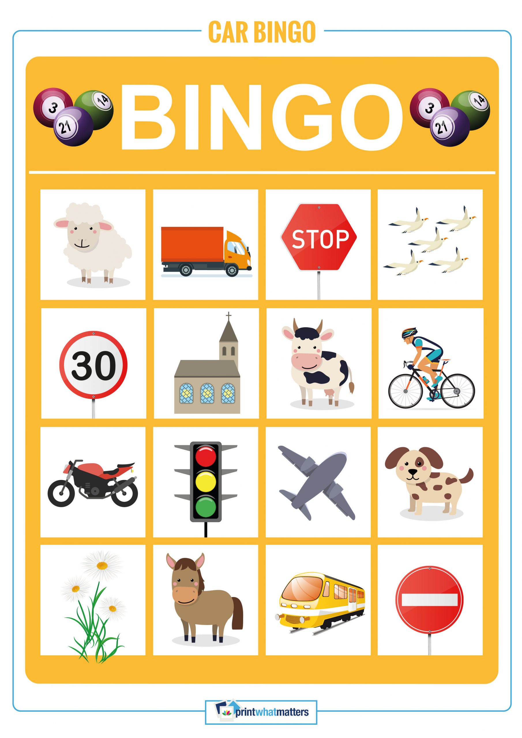 Car Bingo Print What Matters