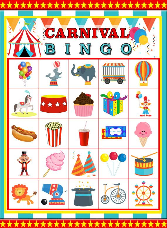 Carnival Bingo 30 Printable Cards Circus Bingo Party 
