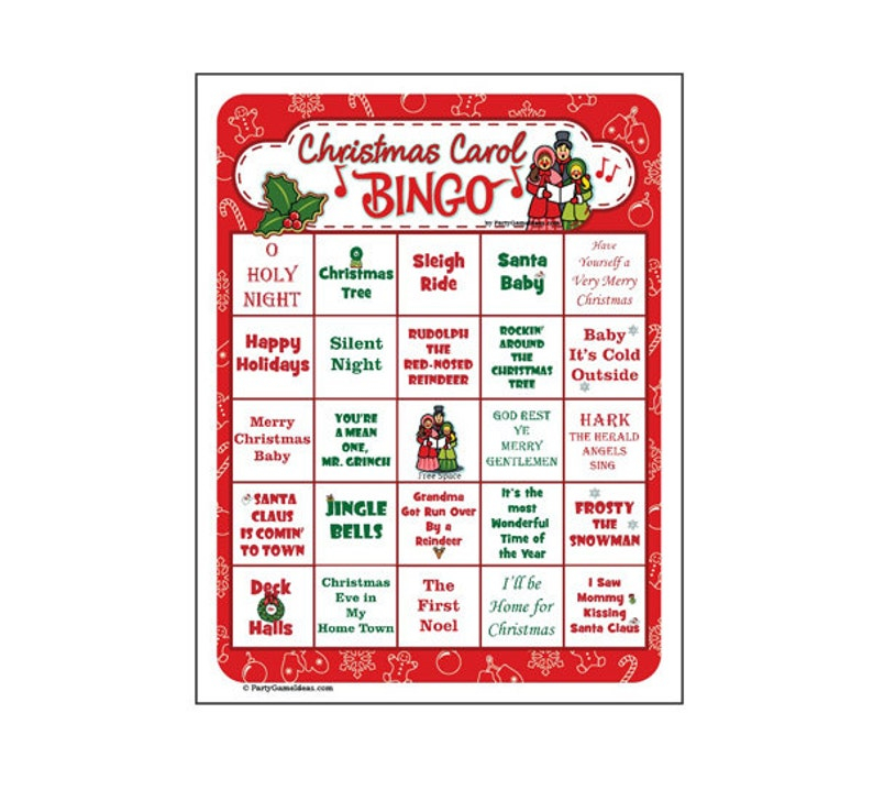 Christmas Carol Bingo 25 Card Pack Christmas Music And Etsy
