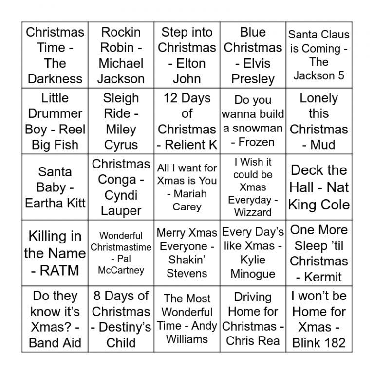 Christmas Music Bingo Card