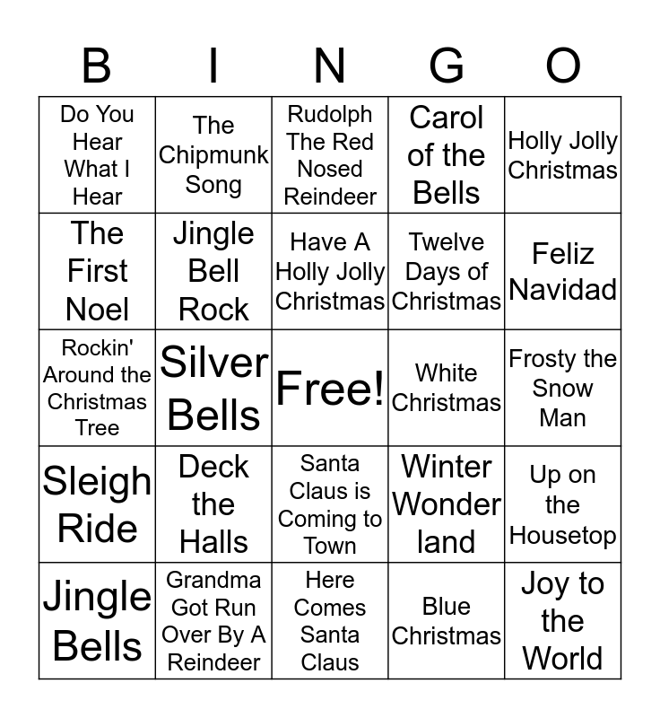 Christmas Song Bingo Card