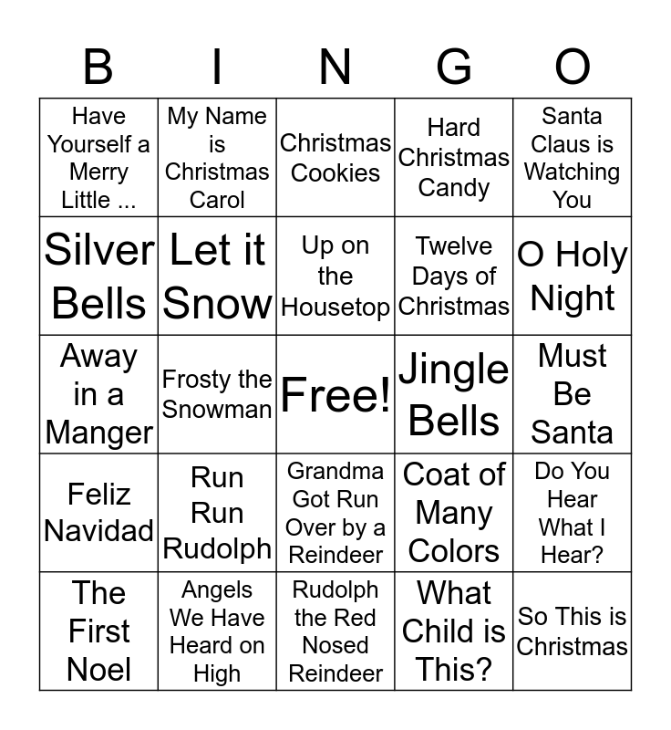 Christmas Songs Bingo Card