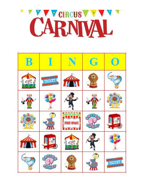 Circus Carnival Bingo 30 Printable Birthday Party Bingo 