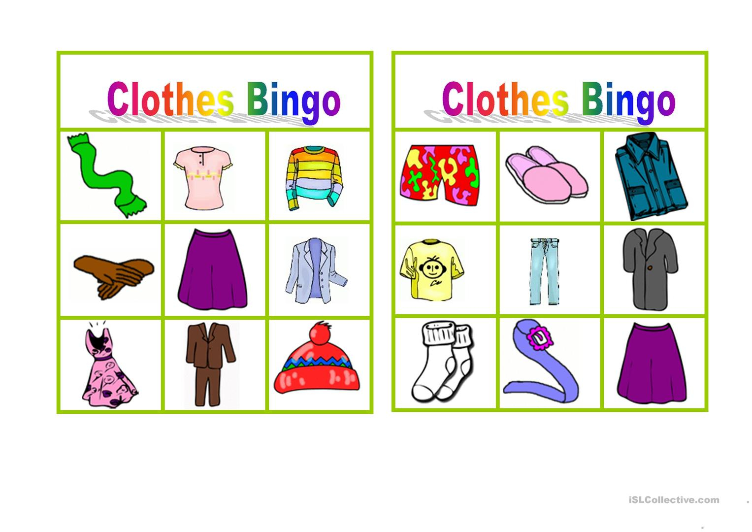 Clothes Bingo Worksheet Free ESL Printable Worksheets 