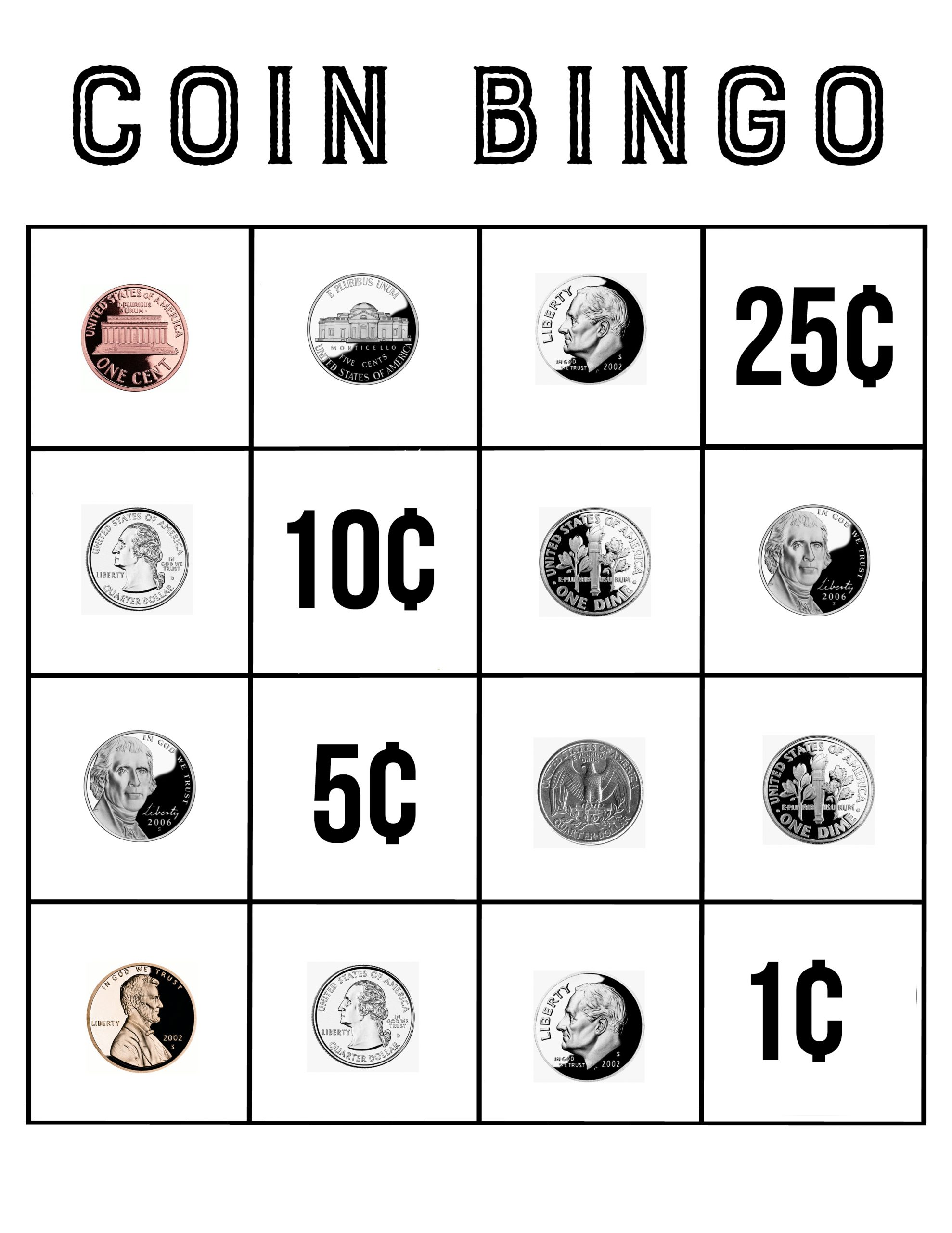 Coin Bingo Free Printable The Crafting Chicks