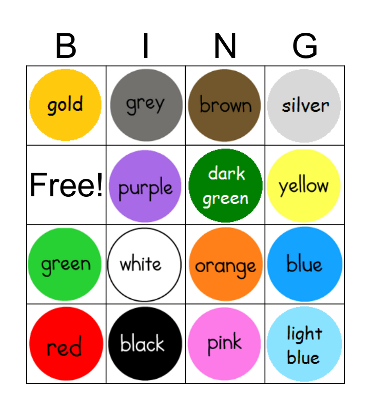 Colour Bingo Card