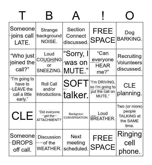 Conference Call Bingo Card