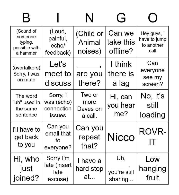 Conference Call Bingo Card