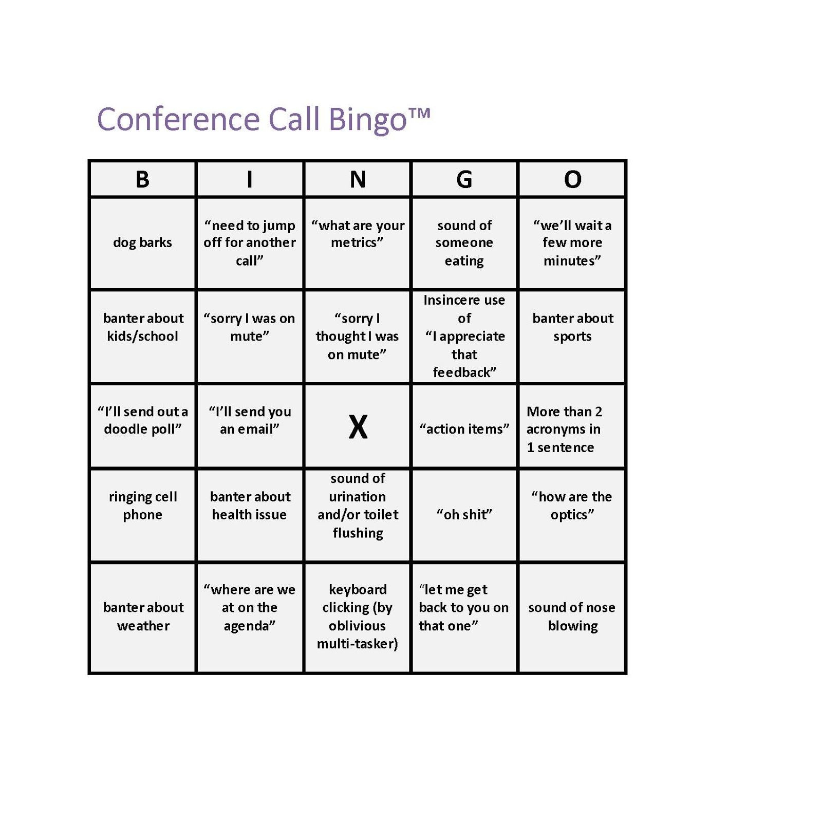Conference Call Bingo Straight Outta Boise Conference 